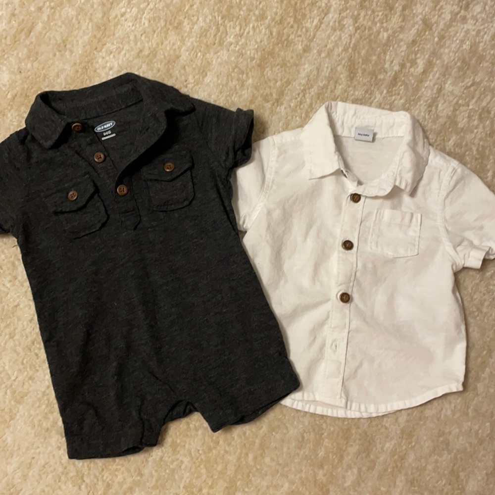 Like New! Baby Boys Old Navy Polo Style Romper and button down bundle!